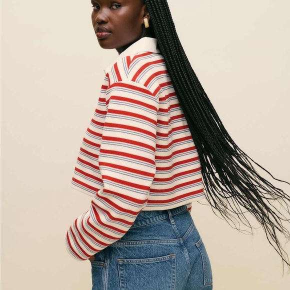 Reformation Anna Rugby Top -Striped Red and Blue Size Small - Picture 4 of 7
